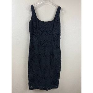 Monique‎ Lhuillier Womens Black Floral Lace Dress Size 10 Sleeveless Knee Length